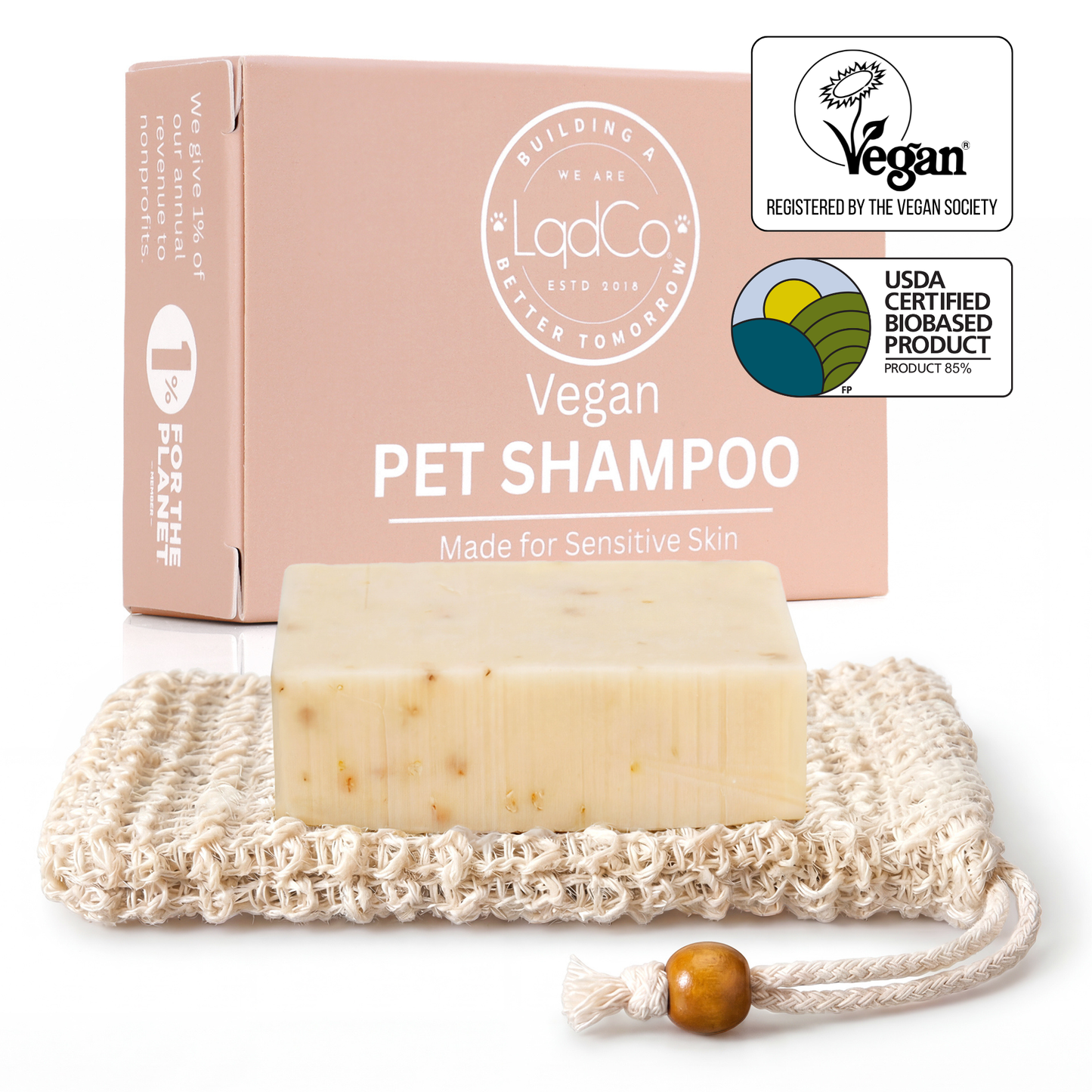 All Natural Vegan Pet Shampoo Bar for Sensitive Skin, USDA Certified BioBased with 82% biobased content.