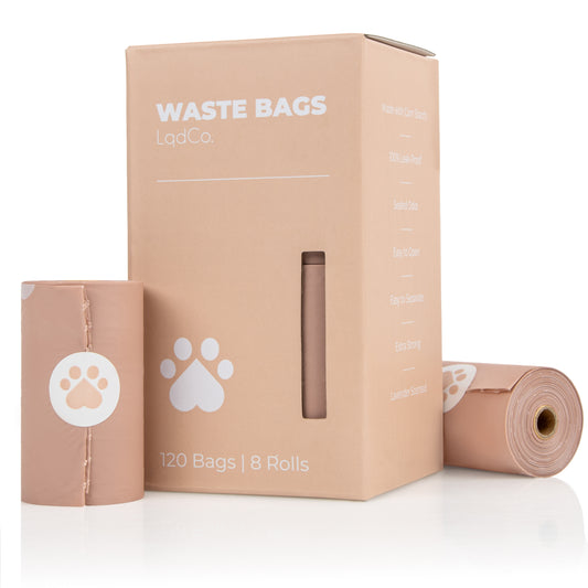 Bio-Based Dog Poop Bags, Silky Soft & Leak-Proof, Lavender-Scented, Made from Cornstarch – 8 Rolls, 120 Bags