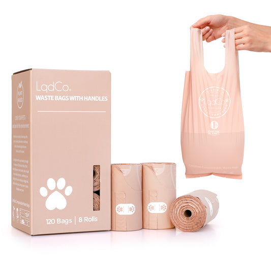 120 Plant-Based OK Home Compostable Poop Bags with Handles – Lavender Scented Extra-Long Pet Waste Bags for Cats & Dogs